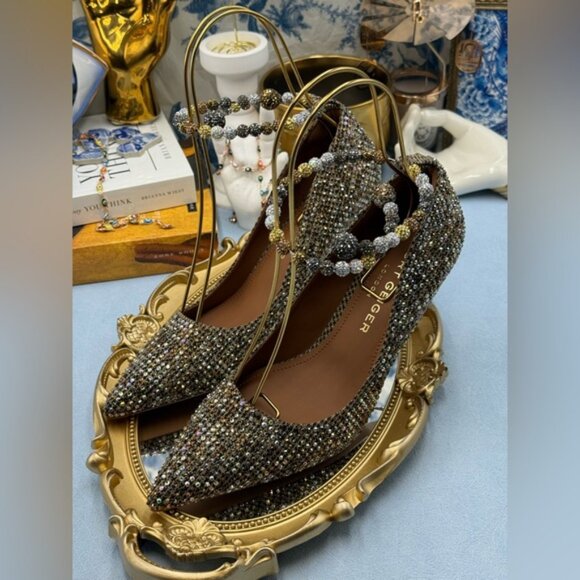 🆕 KURT GEIGER LONDON 🧿 NWOB Embellished Belgravia Jewel Pumps, Beige Combo Sz7 - Picture 9 of 15